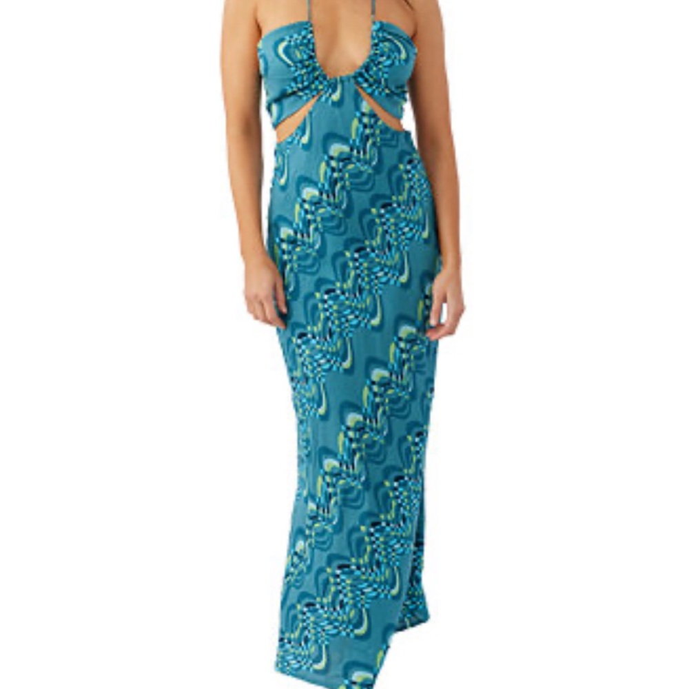 O'Neill Teal Backless Maxi Dress Halter Beach Cute Dress #003 - Picture 2 of 7